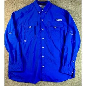 Columbia PFG Bahama Shirt Mens Large Blue Omni-Shade Vented Fishing Long Sleeve